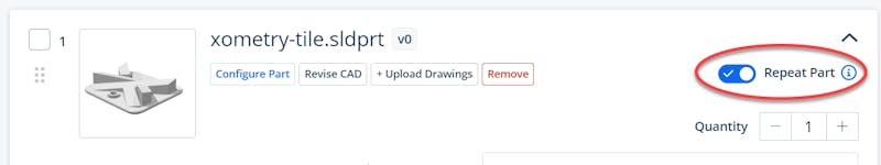 Repeat Part toggle activated