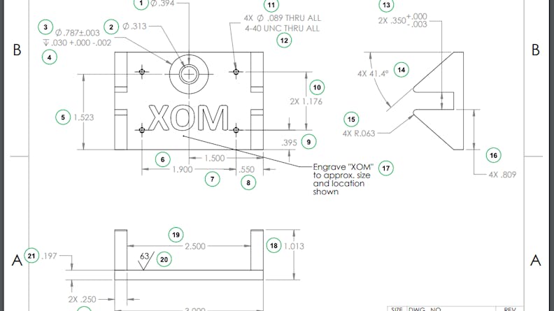 A drawing for a CNC machined part