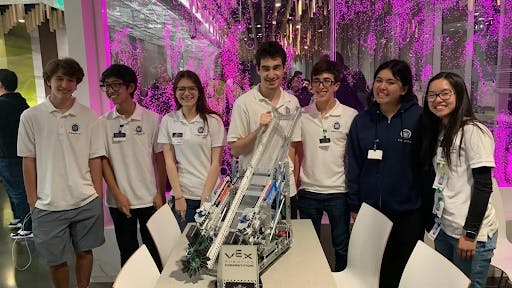 Ethan Kurtz posing with his team at the California state championship for the VEX Robotics competition.