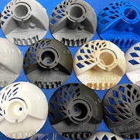 Parts made in different 3D printing materials and processes