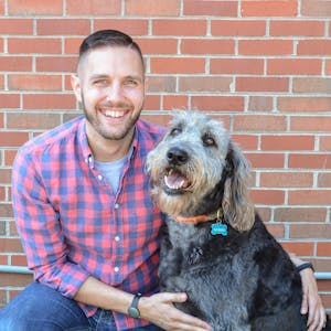 This is William Krueger and his dog, Bosley. Part of Xometry's amazing team in Lexington.