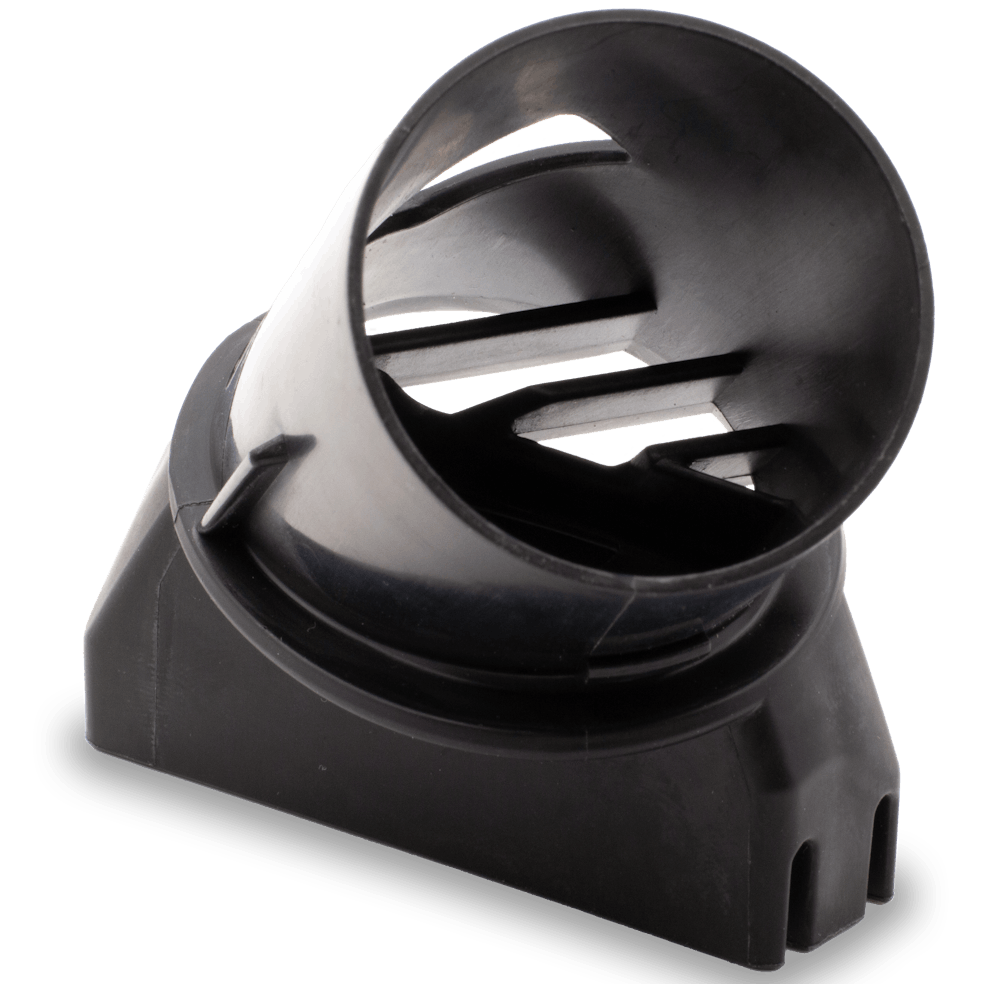 Black plastic part injection molded by Xometry.