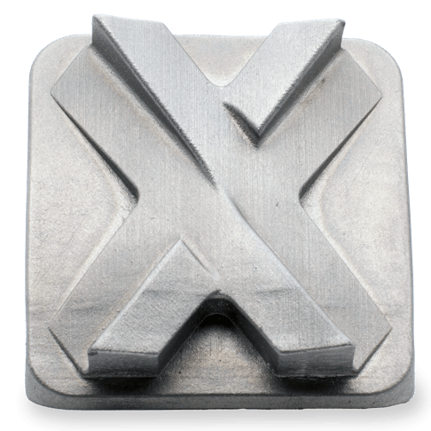 The front of a binder jet printed Xometry tile printed in 316L stainless steel.